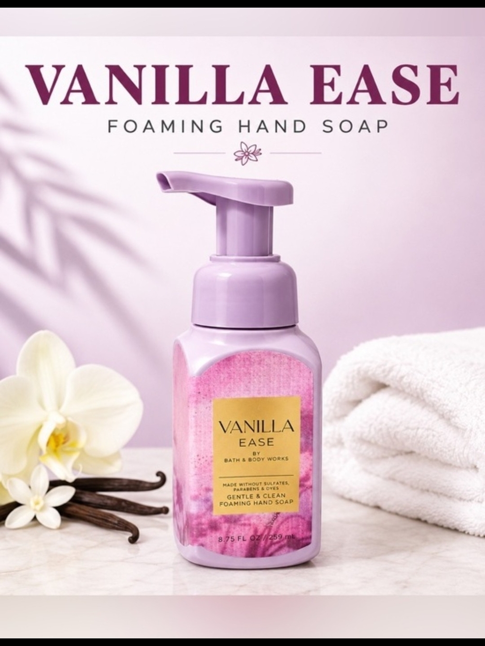 Bath & Body Works Vanilla Ease Foaming Hand Soap - Lavender Pink